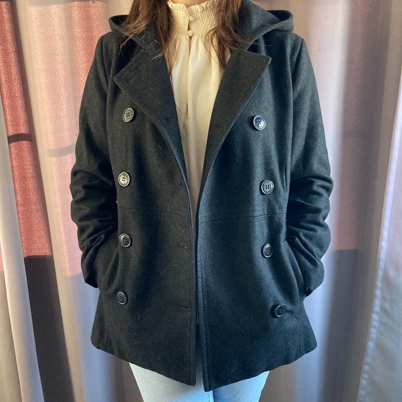 Wool Blend Hooded Pea Coat - Picture 2 of 7